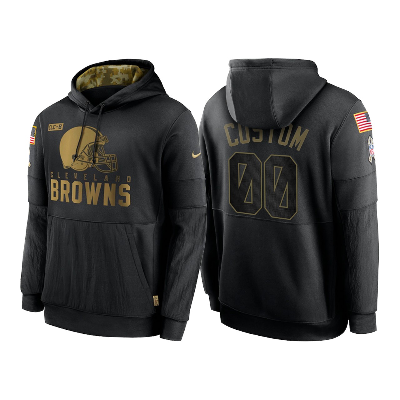 Men's Cleveland Browns Customized 2020 Black Salute To Service Sideline Performance Pullover Hoodie